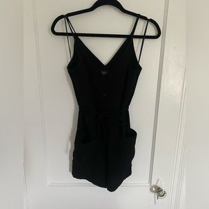 Top shop black button up romper with tie belt